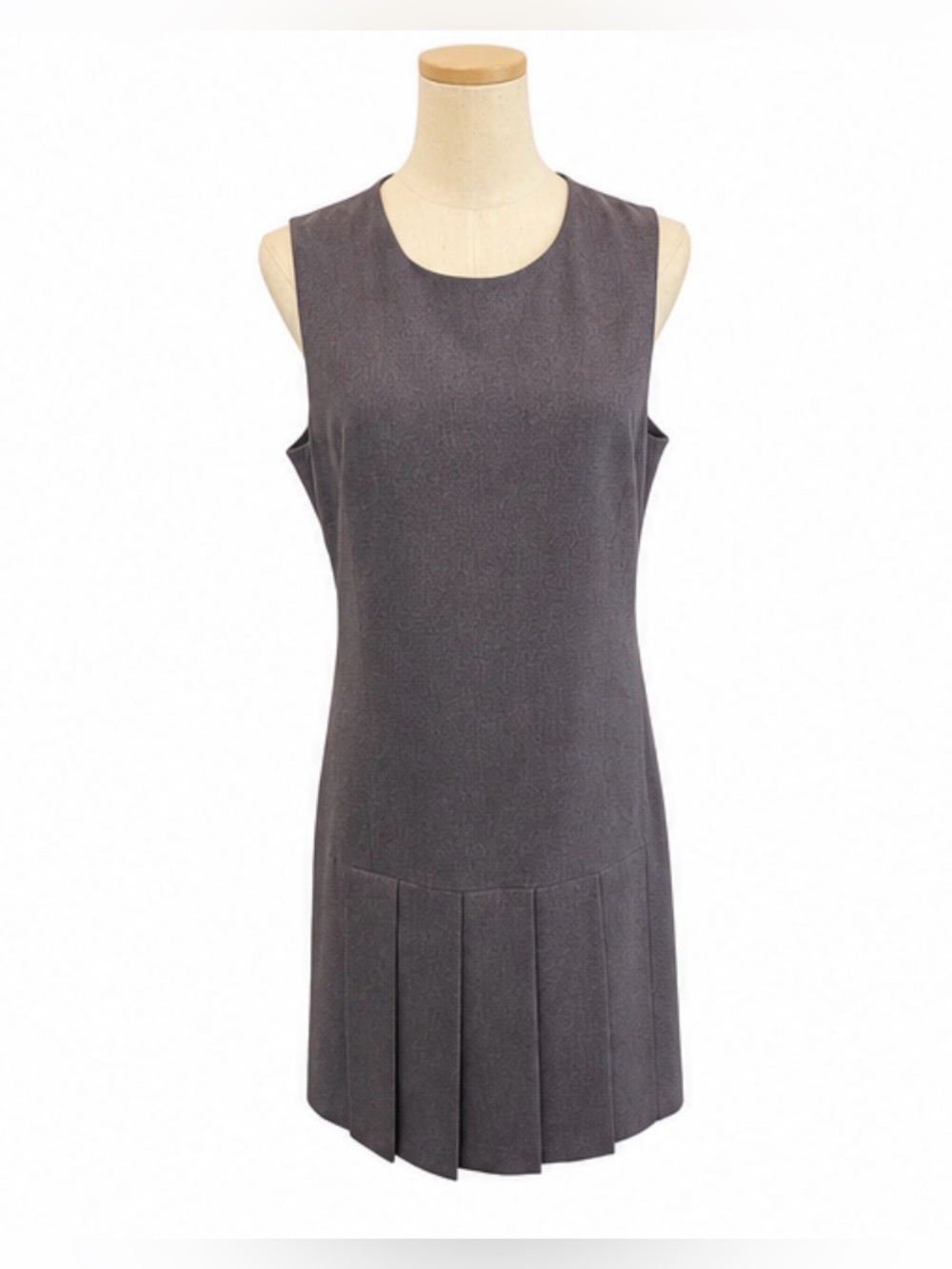 Theory Charcoal Gray Wool Blend Sleeveless Pleated Shift Dress Size 10
